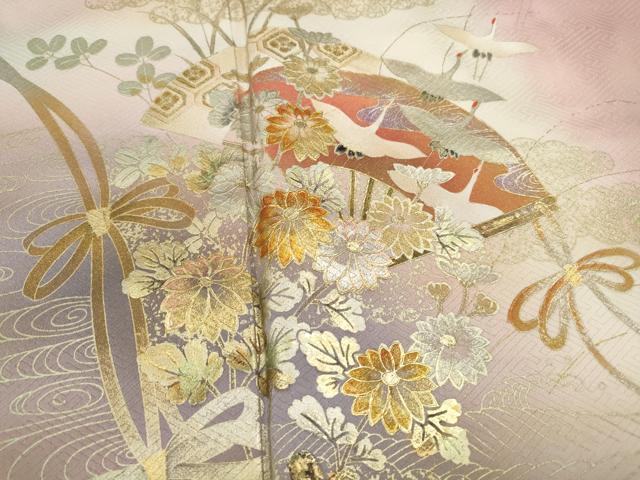 平和屋着物■訪問着　扇面飛鶴花文　暈し染め　金銀彩　正絹　逸品　DABC9322qa