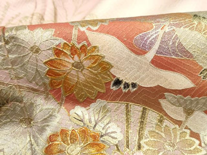 平和屋着物■訪問着　扇面飛鶴花文　暈し染め　金銀彩　正絹　逸品　DABC9322qa
