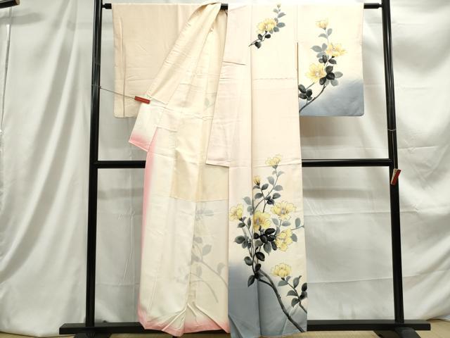 平和屋着物■訪問着　手描き　枝花文　暈し染め　金銀彩　正絹　逸品　DABC9332qa