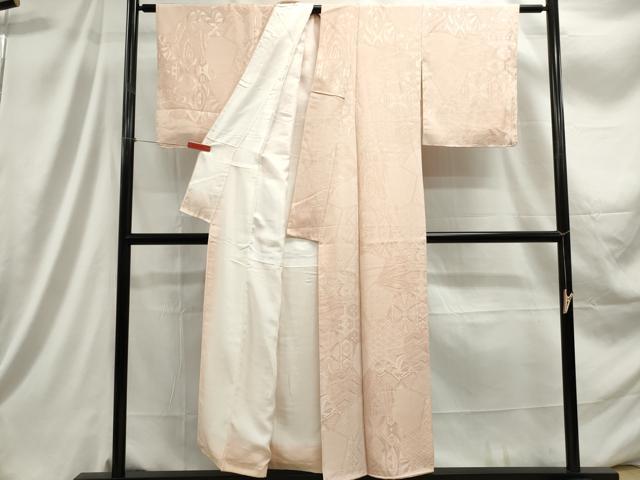 平和屋着物■上質なお召　幾何学切嵌地紋　宍色　正絹　逸品　DABC9333qa