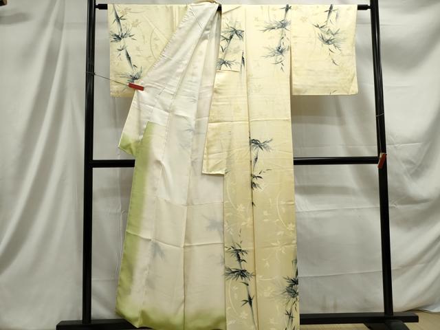 平和屋着物■上質な小紋　手描き　笹竹文　正絹　逸品　DABC9343qa