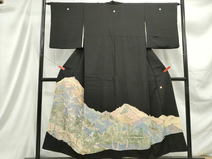 平和屋着物■豪華黒留袖 友禅 作家物 風景樹林文 正絹 逸品 DABC9351qa
