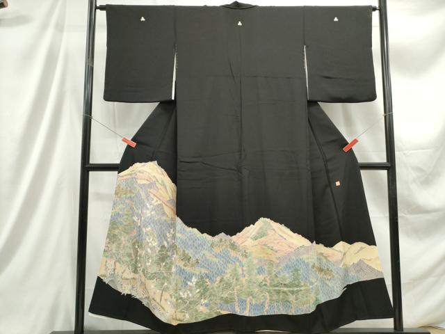平和屋着物■豪華黒留袖 友禅 作家物 風景樹林文 正絹 逸品 DABC9351qa