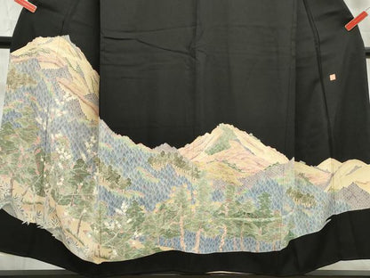 平和屋着物■豪華黒留袖 友禅 作家物 風景樹林文 正絹 逸品 DABC9351qa