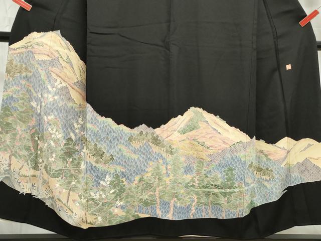 平和屋着物■豪華黒留袖 友禅 作家物 風景樹林文 正絹 逸品 DABC9351qa