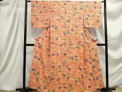 平和屋着物■上質な小紋　型染め　草花文　暈し染め　正絹　逸品　DABC9352qa