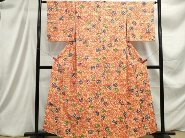 平和屋着物■上質な小紋　型染め　草花文　暈し染め　正絹　逸品　DABC9352qa