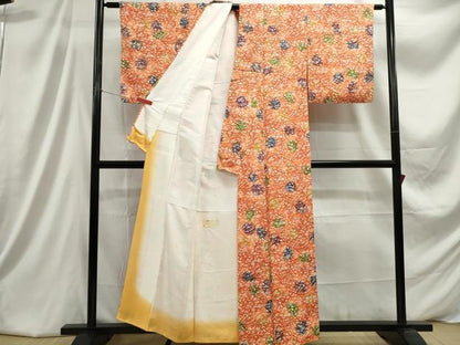平和屋着物■上質な小紋　型染め　草花文　暈し染め　正絹　逸品　DABC9352qa