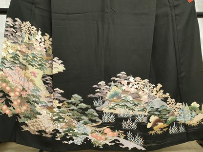 平和屋着物■豪華黒留袖 風景花文 松竹梅 銀彩 正絹 逸品 DABC9362qa