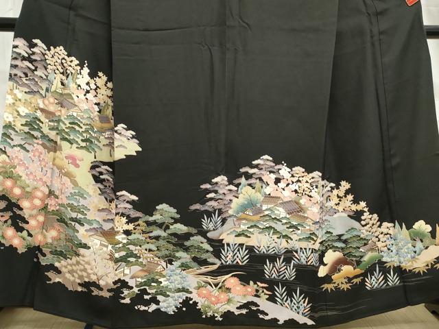 平和屋着物■豪華黒留袖 風景花文 松竹梅 銀彩 正絹 逸品 DABC9362qa