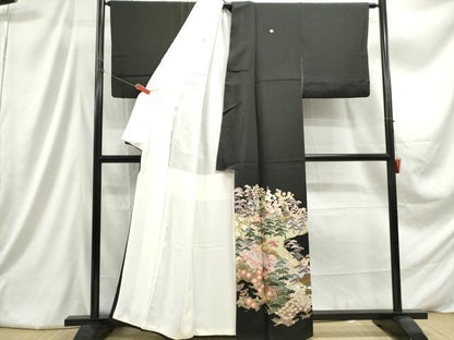平和屋着物■豪華黒留袖 風景花文 松竹梅 銀彩 正絹 逸品 DABC9362qa