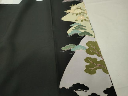 平和屋着物■豪華黒留袖 風景花文 松竹梅 銀彩 正絹 逸品 DABC9362qa
