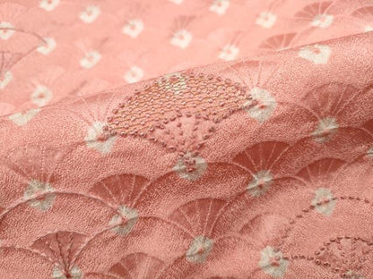 平和屋着物■中国三大刺繍 相良刺繍 色留訪問着 絞り 扇面文 金糸 正絹 逸品 DABC9365qa
