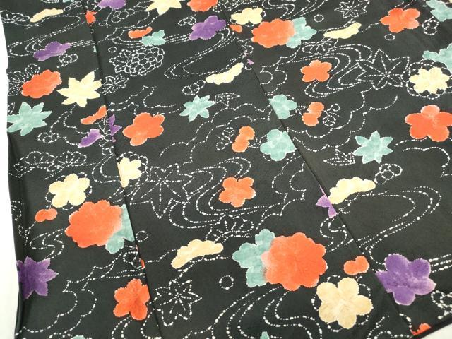 平和屋着物■上質な小紋　流水舞花文　黒地　正絹　逸品　DABC9366qa