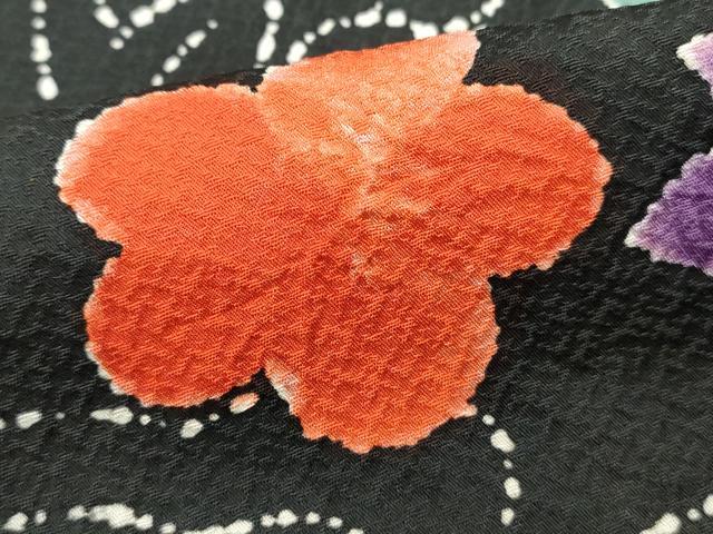平和屋着物■上質な小紋　流水舞花文　黒地　正絹　逸品　DABC9366qa