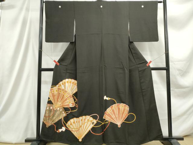 平和屋着物■豪華黒留袖　駒刺繍　檜扇文　金彩　正絹　逸品　DABC9369qa