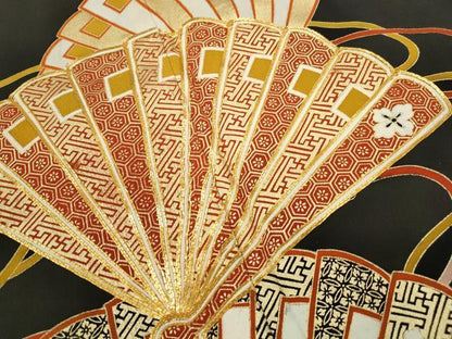 平和屋着物■豪華黒留袖　駒刺繍　檜扇文　金彩　正絹　逸品　DABC9369qa