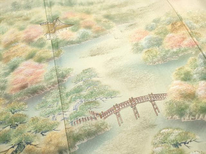 平和屋着物■豪華色留袖　手描き　風景樹林文　暈し染め　金彩　正絹　逸品　DABC9370qa