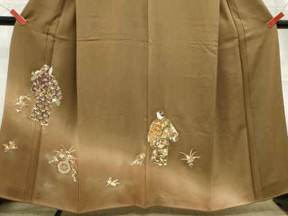 平和屋着物■豪華色留袖　駒刺繍　人物花文　暈し染め　金糸　正絹　逸品　DABC9374qa