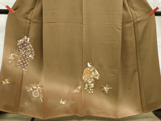 平和屋着物■豪華色留袖　駒刺繍　人物花文　暈し染め　金糸　正絹　逸品　DABC9374qa
