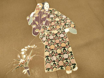 平和屋着物■豪華色留袖　駒刺繍　人物花文　暈し染め　金糸　正絹　逸品　DABC9374qa