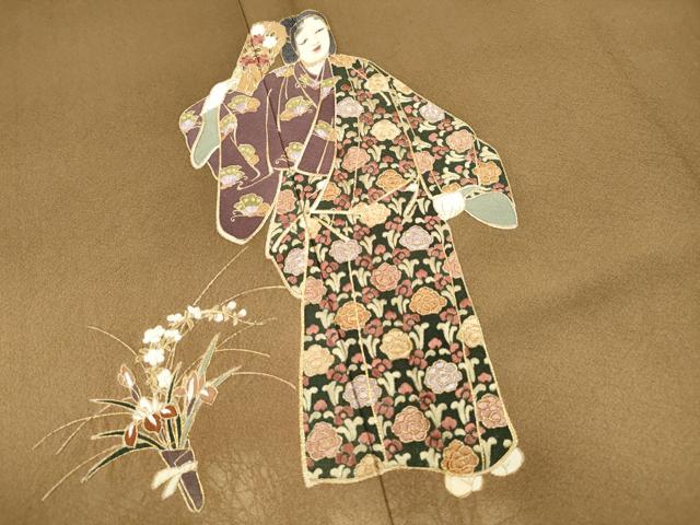平和屋着物■豪華色留袖　駒刺繍　人物花文　暈し染め　金糸　正絹　逸品　DABC9374qa