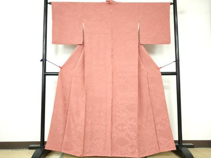 平和屋着物■上質な色無地 天井花唐草地紋 甚三紅色 正絹 逸品 DABC9413qa