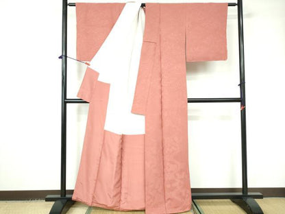 平和屋着物■上質な色無地 天井花唐草地紋 甚三紅色 正絹 逸品 DABC9413qa