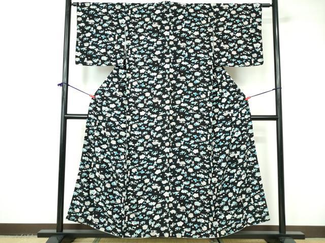 平和屋着物■上質な小紋 花籠文 黒地 正絹 逸品 DABC9418qa