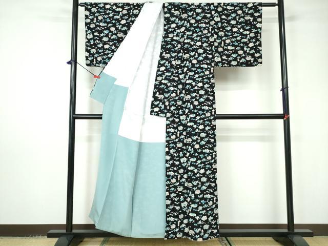 平和屋着物■上質な小紋 花籠文 黒地 正絹 逸品 DABC9418qa