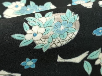 平和屋着物■上質な小紋 花籠文 黒地 正絹 逸品 DABC9418qa