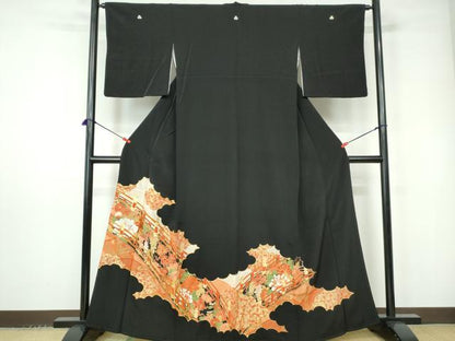 平和屋着物■豪華黒留袖　駒刺繍　渡橋花文　金彩　正絹　逸品　DABC9427qa