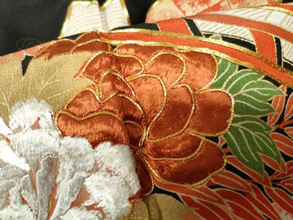 平和屋着物■豪華黒留袖　駒刺繍　渡橋花文　金彩　正絹　逸品　DABC9427qa