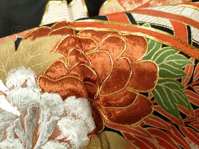 平和屋着物■豪華黒留袖　駒刺繍　渡橋花文　金彩　正絹　逸品　DABC9427qa