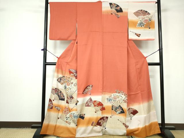 平和屋着物■訪問着 扇面花文 暈し染め 金彩 正絹 逸品 DABC9433qa