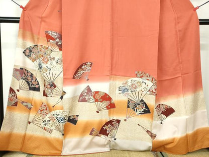 平和屋着物■訪問着 扇面花文 暈し染め 金彩 正絹 逸品 DABC9433qa