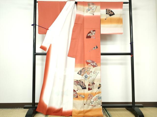 平和屋着物■訪問着 扇面花文 暈し染め 金彩 正絹 逸品 DABC9433qa