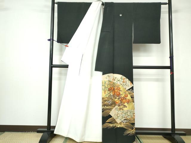 平和屋着物■豪華黒留袖　作家物　駒刺繍　立波地紙花文　金彩　正絹　逸品　DABC9438qa