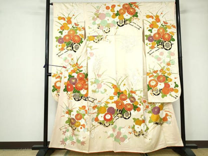 平和屋着物■豪華振袖　駒刺繍　花車　金彩　正絹　逸品　DABC9442qa