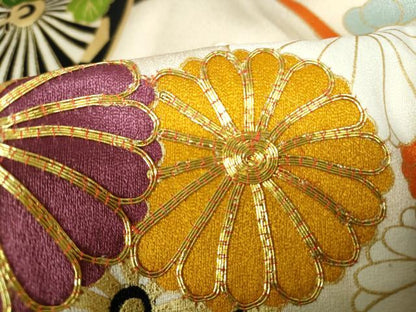 平和屋着物■豪華振袖　駒刺繍　花車　金彩　正絹　逸品　DABC9442qa