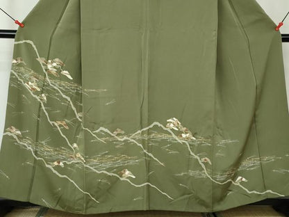 平和屋着物■訪問着 駒刺繍 枝松文 金彩 正絹 逸品 DABC9462qa