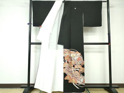 平和屋着物■豪華黒留袖 駒刺繍 花鳥枝松文 金彩 正絹 逸品 DABC9466qa