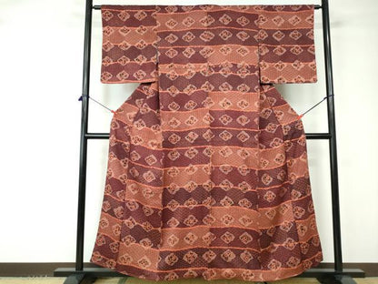 平和屋着物■上質な小紋 絞り 横段花菱文 金彩 正絹 逸品 DABC9481qa
