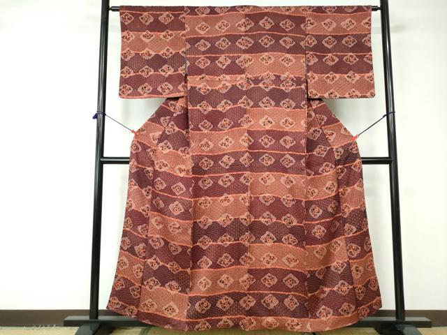 平和屋着物■上質な小紋 絞り 横段花菱文 金彩 正絹 逸品 DABC9481qa