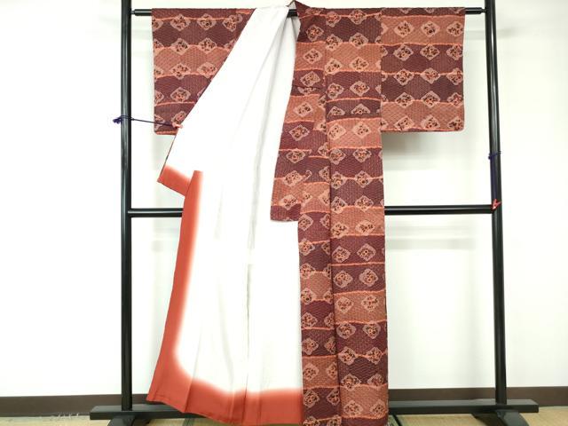 平和屋着物■上質な小紋 絞り 横段花菱文 金彩 正絹 逸品 DABC9481qa