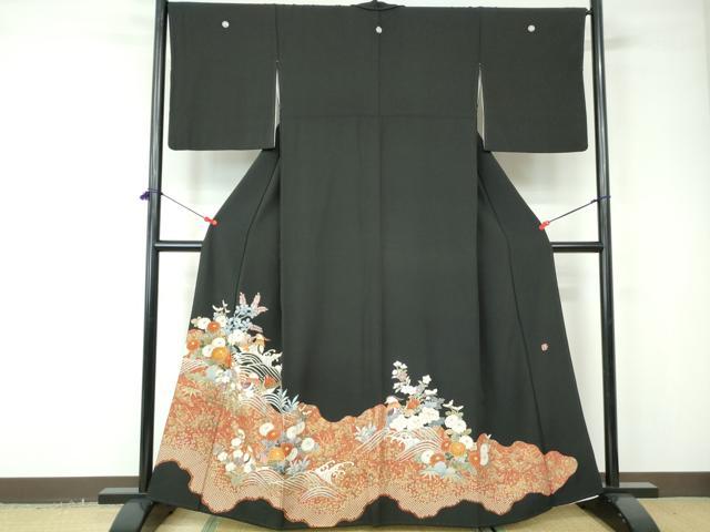平和屋着物■豪華黒留袖　作家物　駒刺繍　鴛鴦花文　金彩　正絹　逸品　DABC9509qa