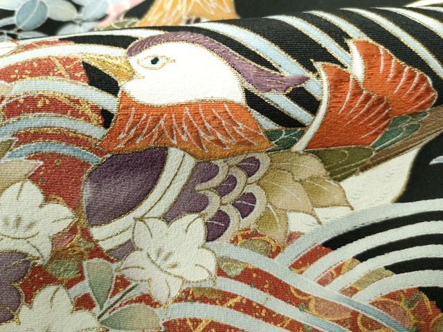 平和屋着物■豪華黒留袖　作家物　駒刺繍　鴛鴦花文　金彩　正絹　逸品　DABC9509qa