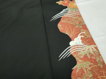 平和屋着物■豪華黒留袖　作家物　駒刺繍　鴛鴦花文　金彩　正絹　逸品　DABC9509qa