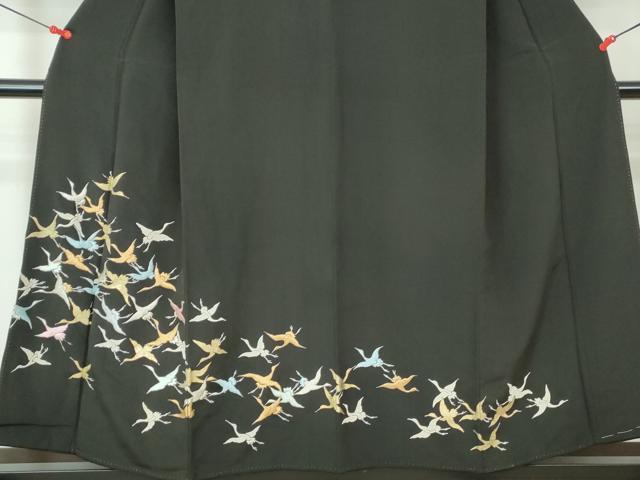 平和屋着物■豪華黒留袖　刺繍　群鶴文　金銀糸　正絹　逸品　DABC9510qa