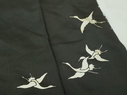 平和屋着物■豪華黒留袖　刺繍　群鶴文　金銀糸　正絹　逸品　DABC9510qa